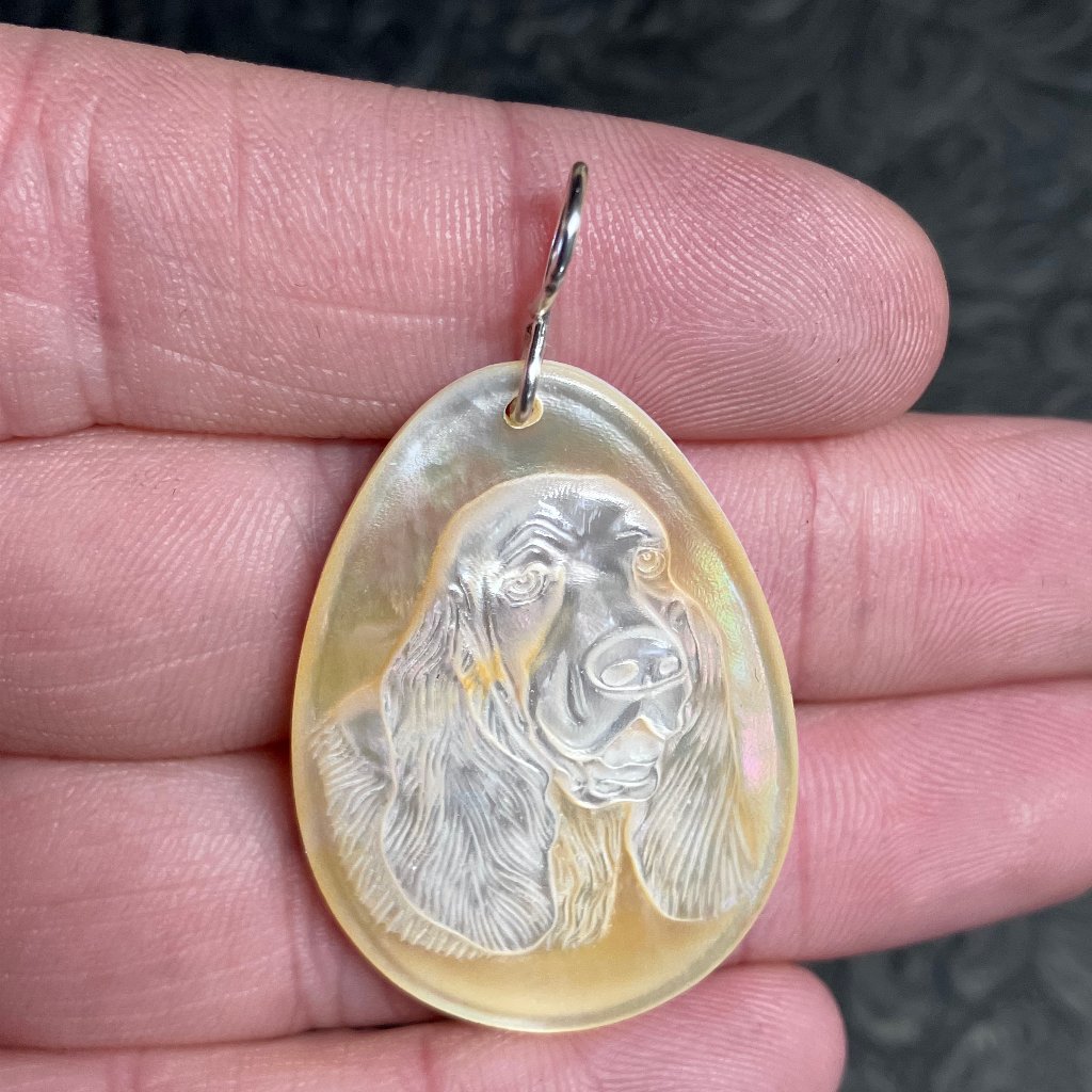 Basset Hound Dog Mother Of Pearl Pendant